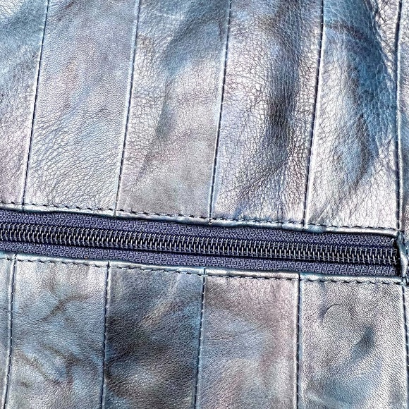 ILI. Leather patch oversized zip tote bag work blue ink nwt new - Picture 3 of 6